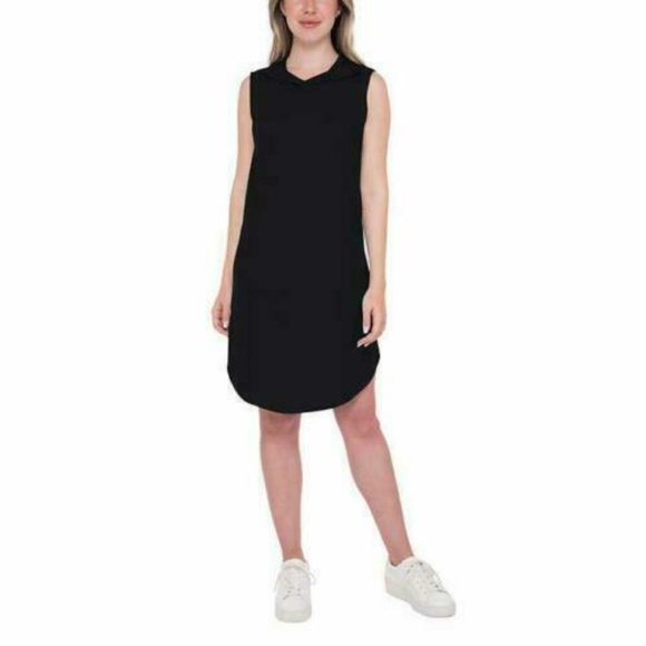 BOBEAU Women Dress Black Hooded Sleeveless Kangaroo Pockets --Black - Picture 2 of 6